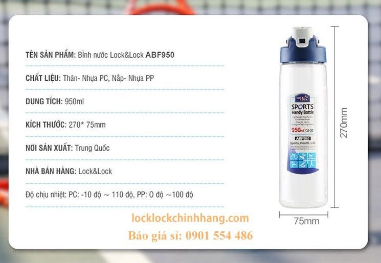 Bình Nước Nhựa Tritan Lock&Lock 950ml Sports Handy ABF950 9 Bình Nước Nhựa Tritan Lock&Lock 950ml Sports Handy ABF950 5
