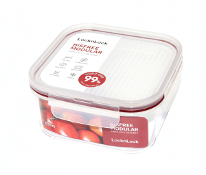 LBF451RED-Hộp bảo quản thực phẩm nhựa Bisfree Modular-LOCK&LOCK-600ml-trong suốt-silicone màu đỏ