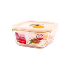 LLG214T – Hộp thủy tinh hình vuông Euro Steam hole, 500ml, màu vàng, 140*140*67 mm