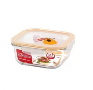 LLG224T – Hộp thủy tinh hình vuông Euro Steam hole, 750ml, màu vàng, 155*155*69 mm