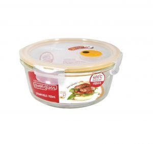 LLG861T – Hộp thủy tinh hình tròn Euro Steam hole, 950ml, màu vàng, Ø180*82 mm