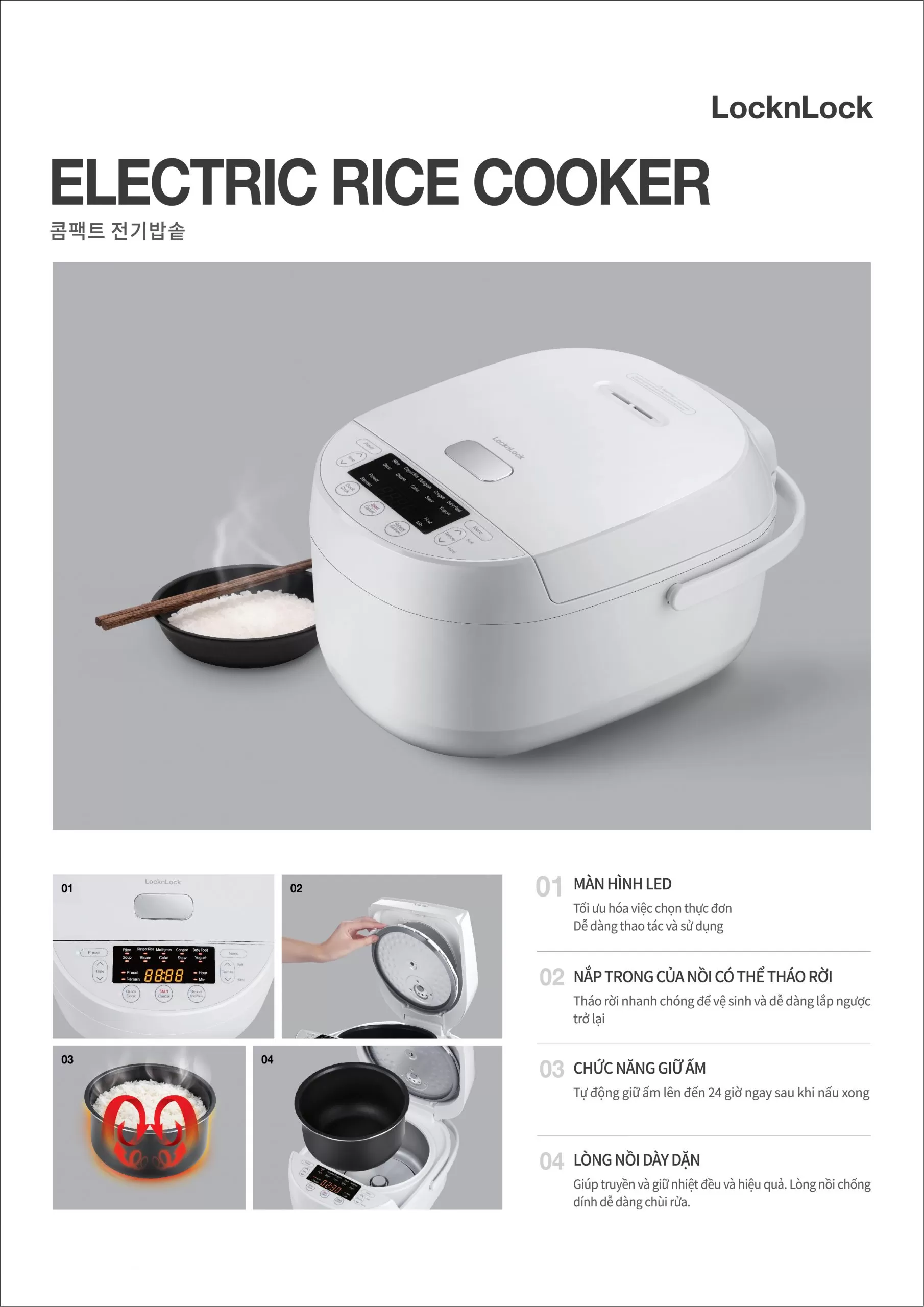EJR311WHT-Nồi cơm điện Locknlock Electric Rice Cooker 220-240V, 50/60Hz, 590W, 1.0L- Màu trắng 1 img1 EJR311WHT Electric Rice Cooker OL 01 scaled 1