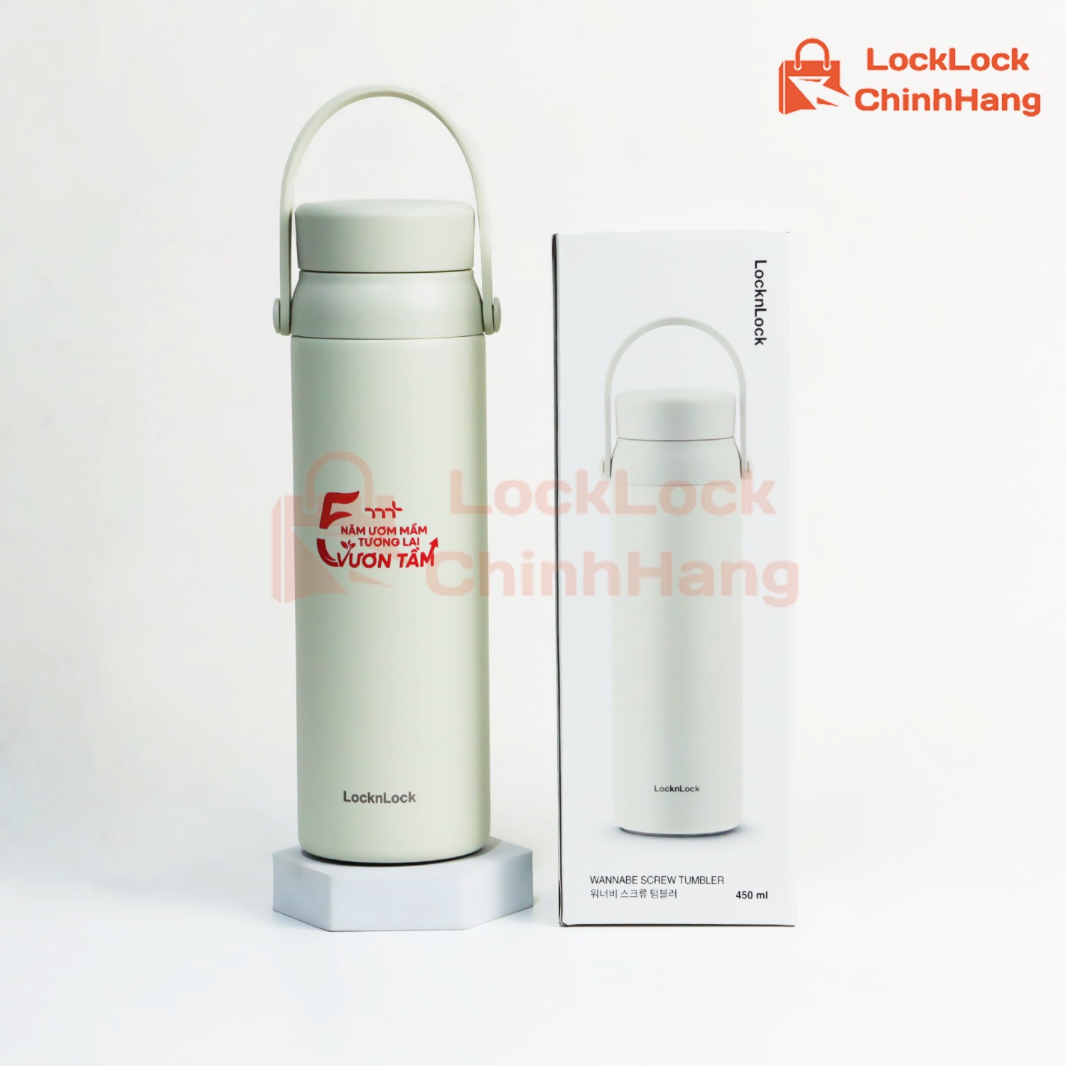In ấn logo 5 năm ươm mầm tương lai trên bình Lock and Lock