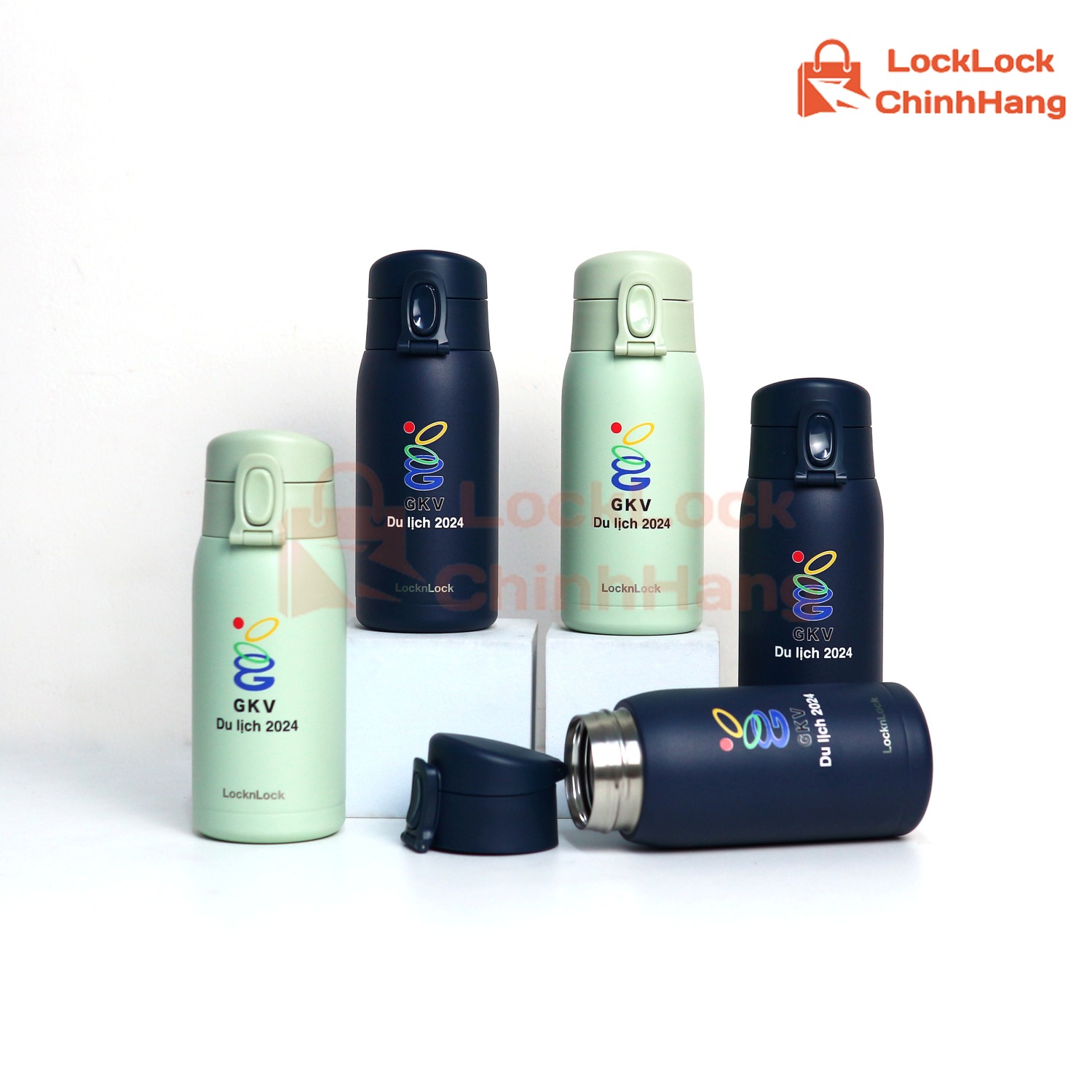In ấn logo GKV Du lịch 2024 trên bình nước giữ nhiệt Lock n Lock