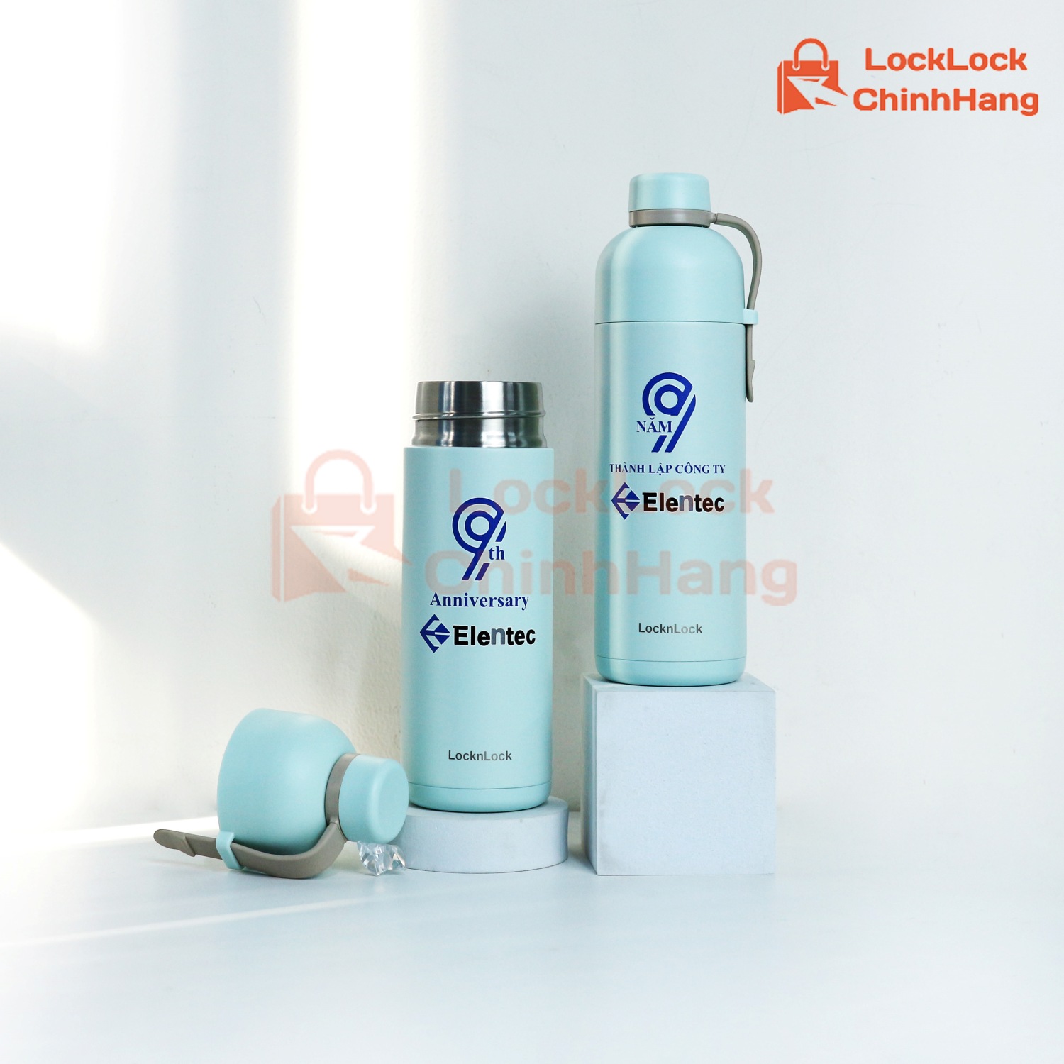 Bình nước in logo kỷ niệm 9 năm thành lập công ty Elentec